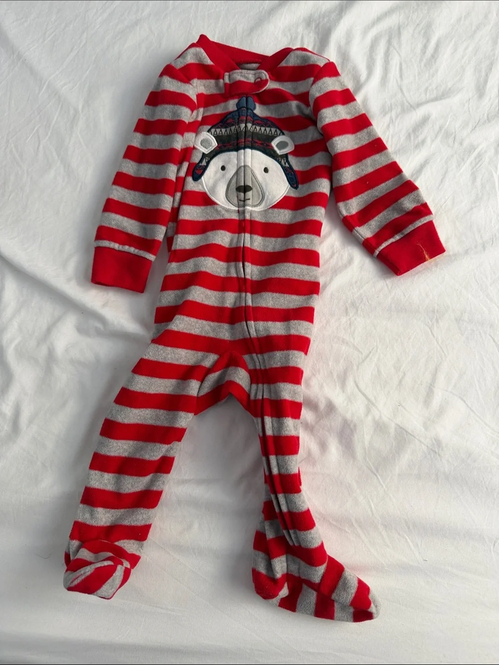 Kids Red & Gray Bear Stripe winter holiday One-Piece 6-9 months